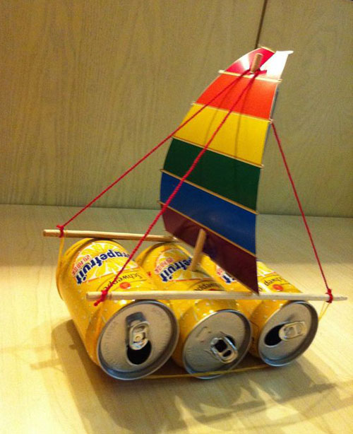 幼儿手工制作:易拉罐手工制作小帆船