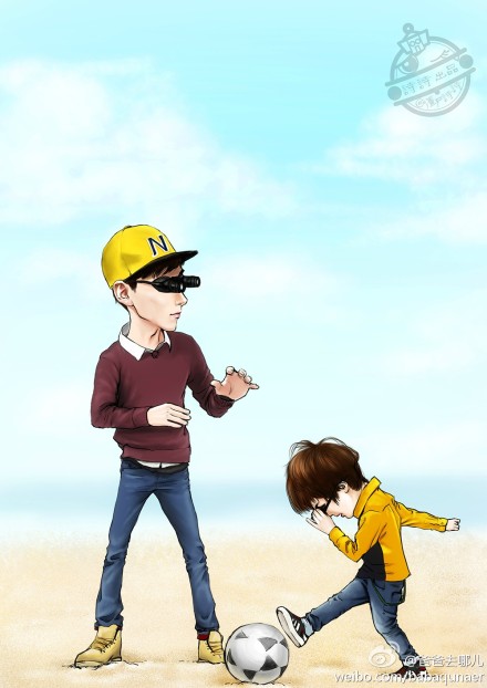 《爸爸去哪儿》精美漫画 亲子钓鱼踢足球