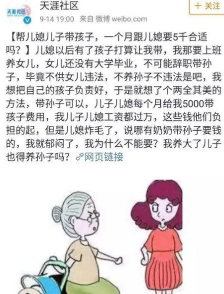 婆婆说每月5000才帮你带孩子，你会给吗？