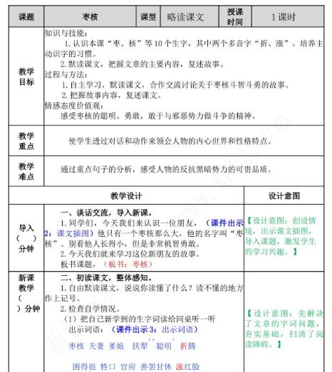 2021年部编版三年级第28课枣核教案文档资源免费下载