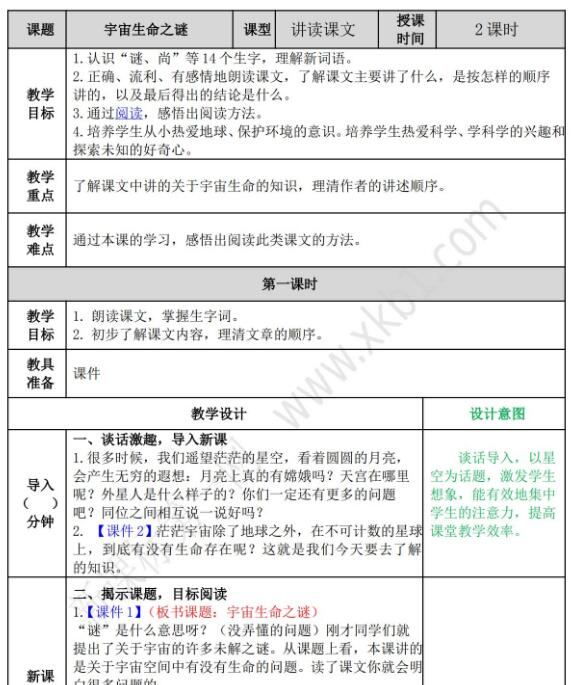 2021年部编版六年级上册第10课宇宙生命之谜教案资源免费下载