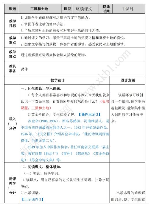 2021年部编版六年级上册第20课三黑和土地教案资源免费下载