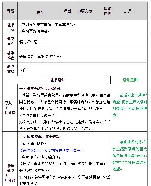 部编版六年级上册语文口语交际：演讲教案资源免费下载