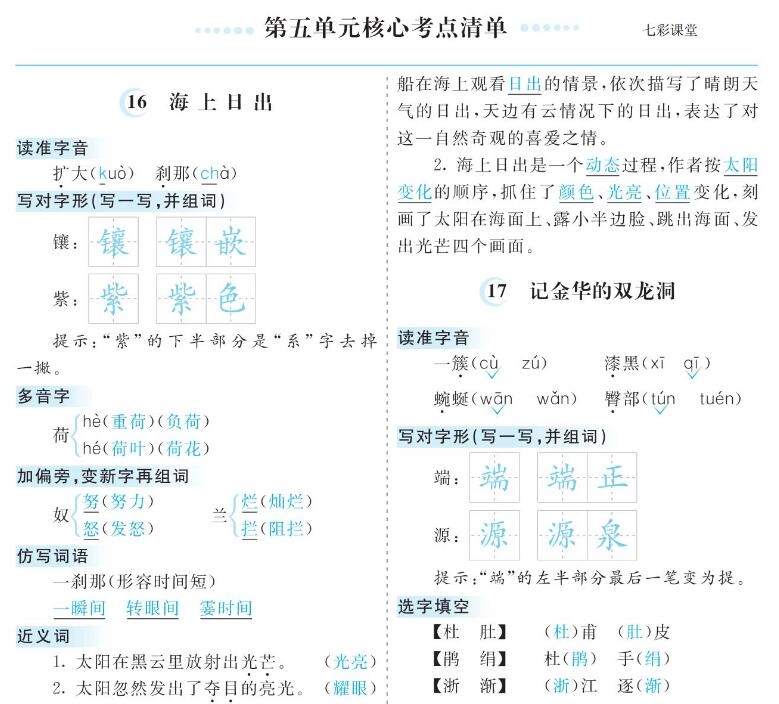 四年级下册第五单元核心考点清单pdf资源免费下载