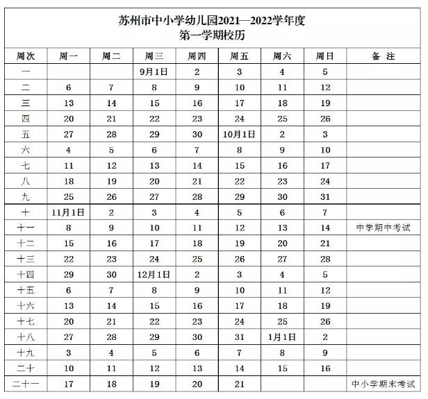 苏州2022年小学开学时间